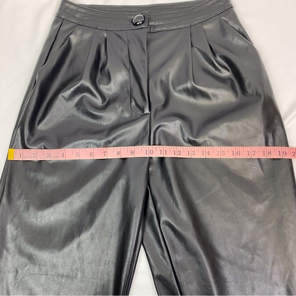 Princess Polly Love Club Black Faux Vegan Leather Straight Pants Pleated Waist - Picture 15 of 16